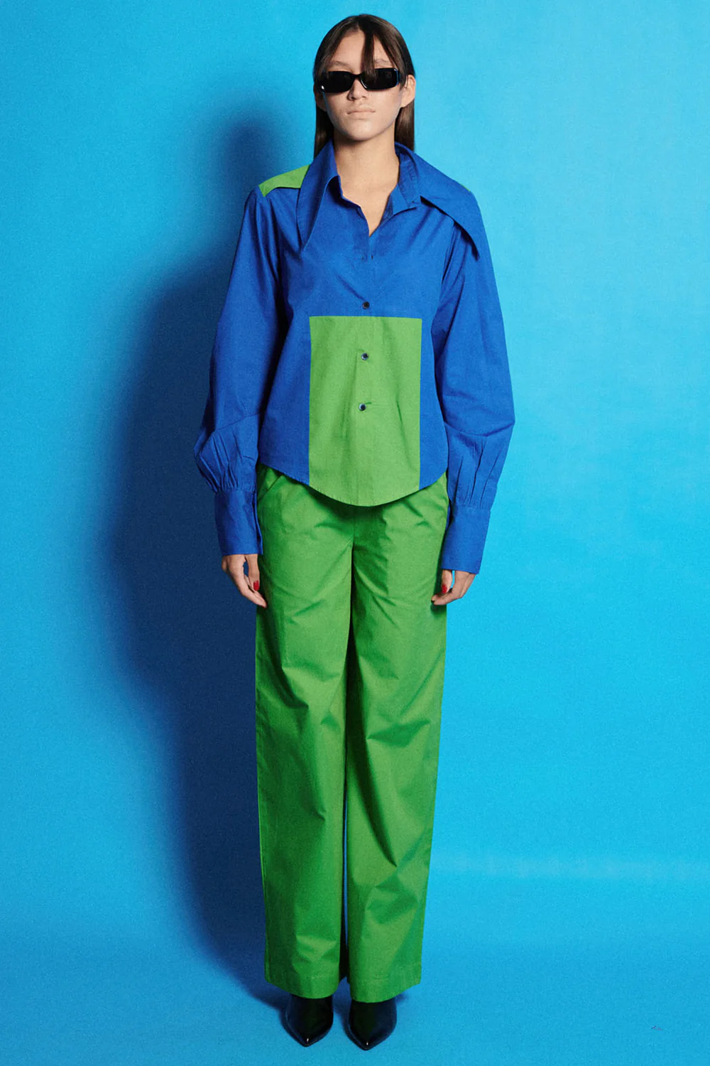 Rectangular Block Poplin Shirt Pant Set