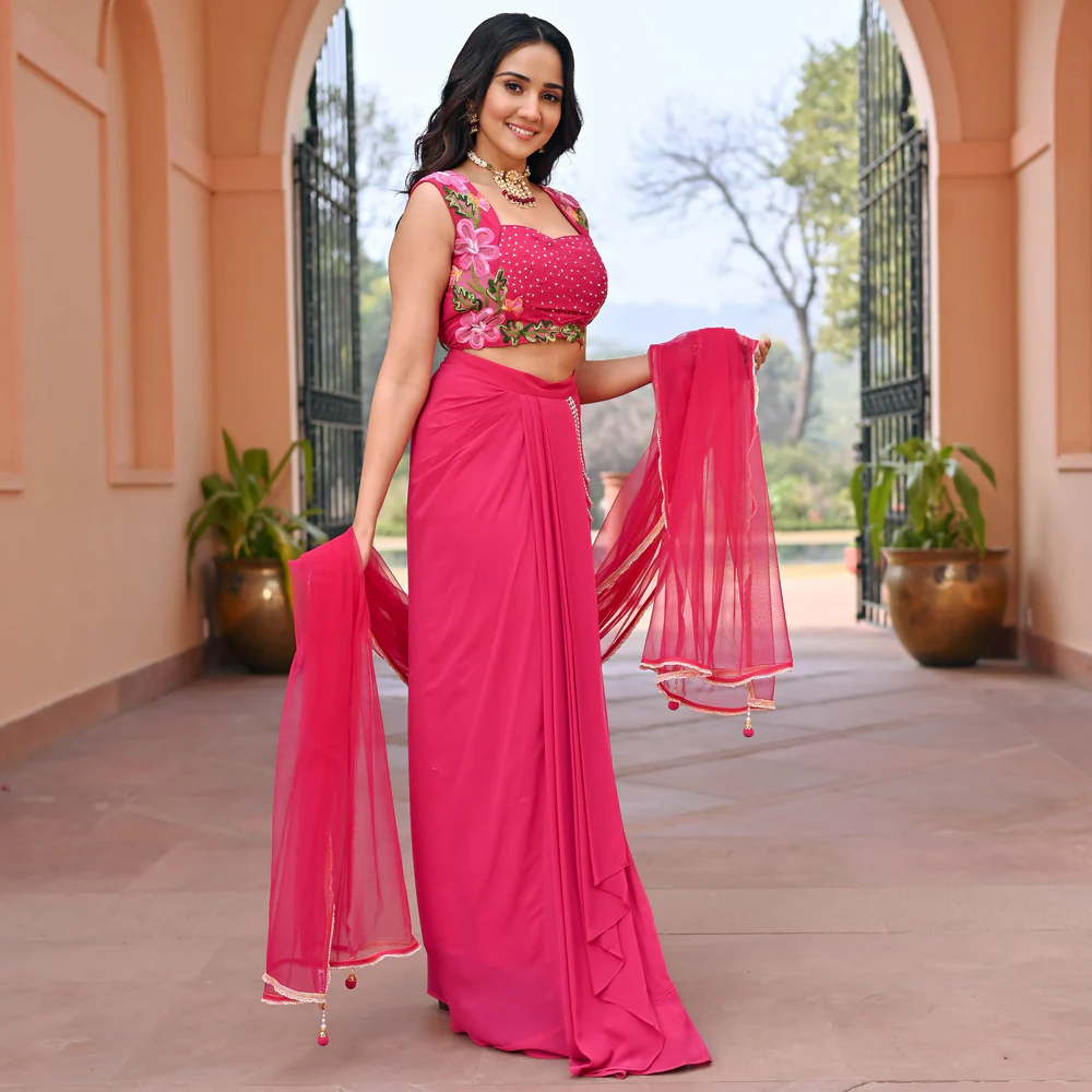 Pink Georgette Skirt Set - Image 3