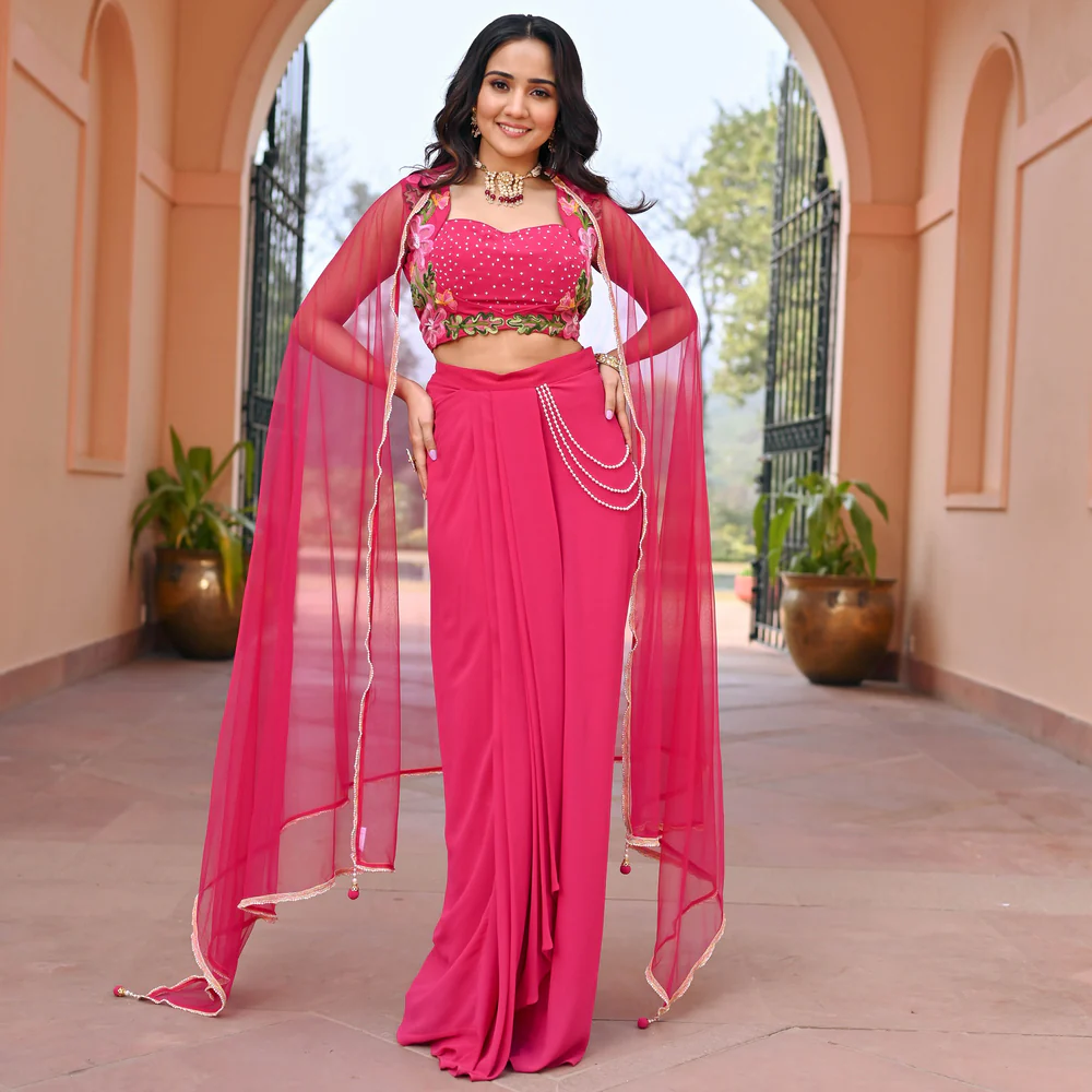 Pink Georgette Skirt Set