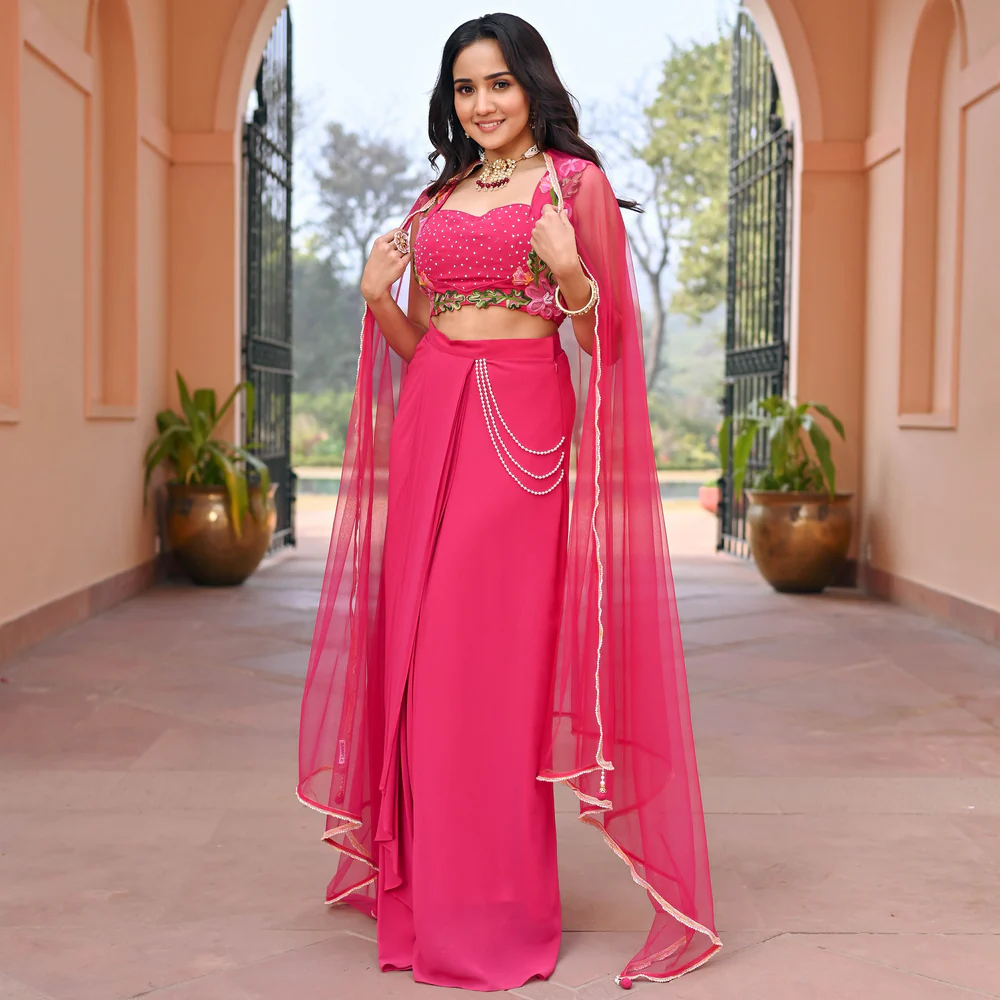 Pink Georgette Skirt Set - Image 4