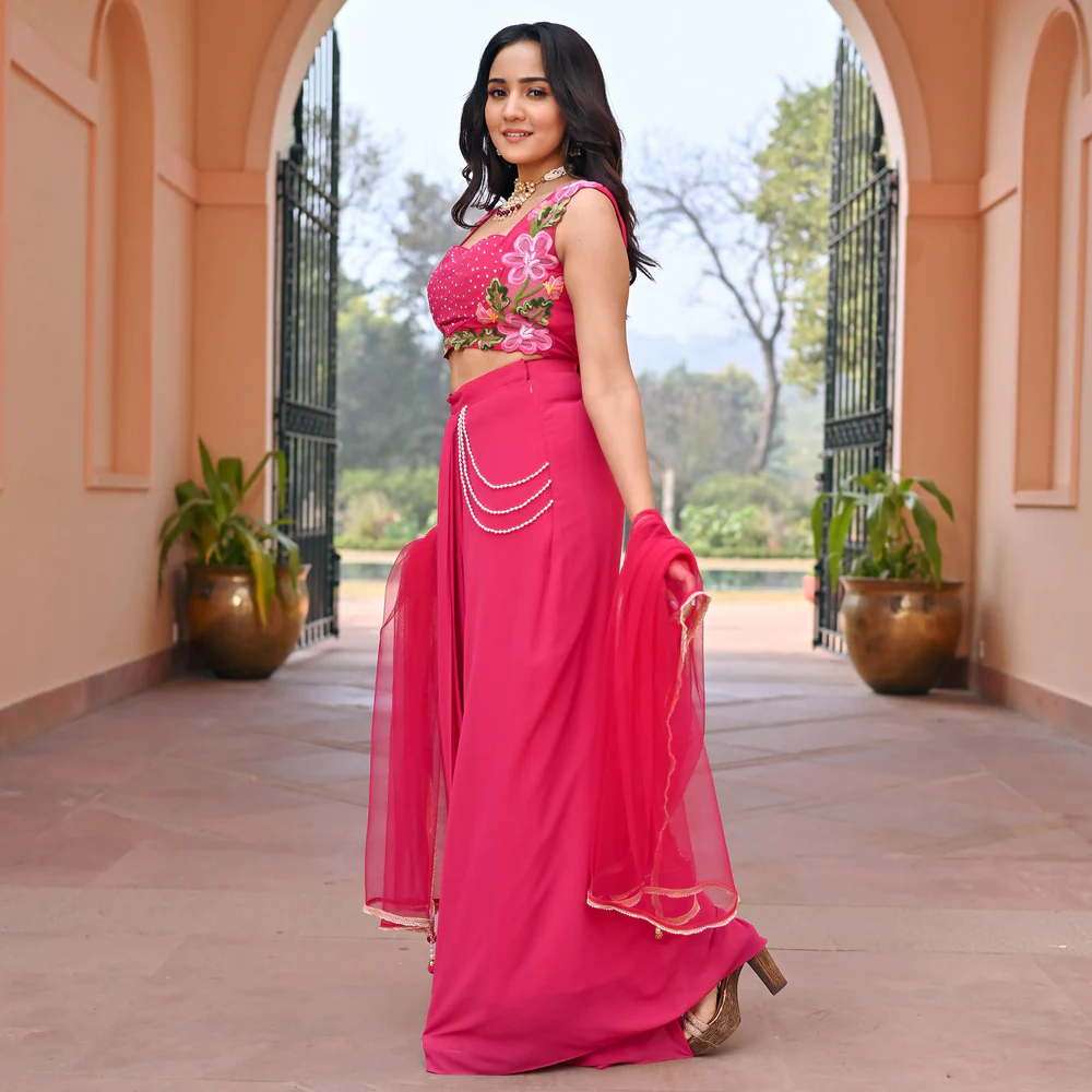 Pink Georgette Skirt Set - Image 5