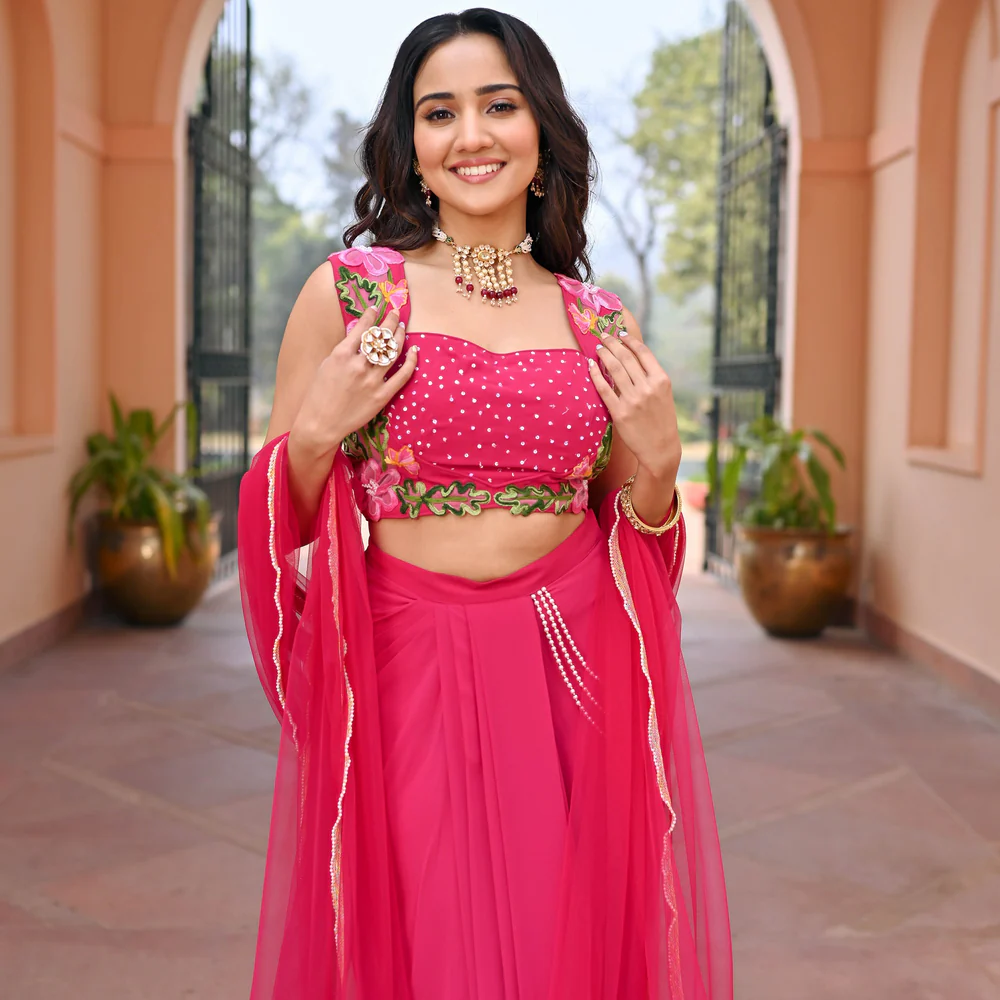 Pink Georgette Skirt Set - Image 2
