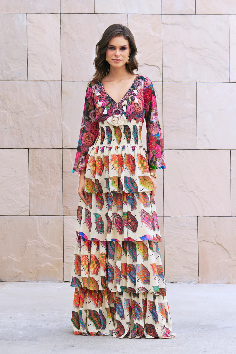 Umbrella Printed Tier Maxi Dress - Image 4