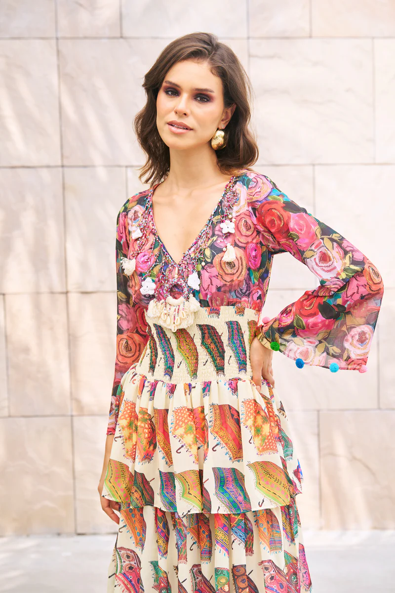 Umbrella Printed Tier Maxi Dress - Image 5