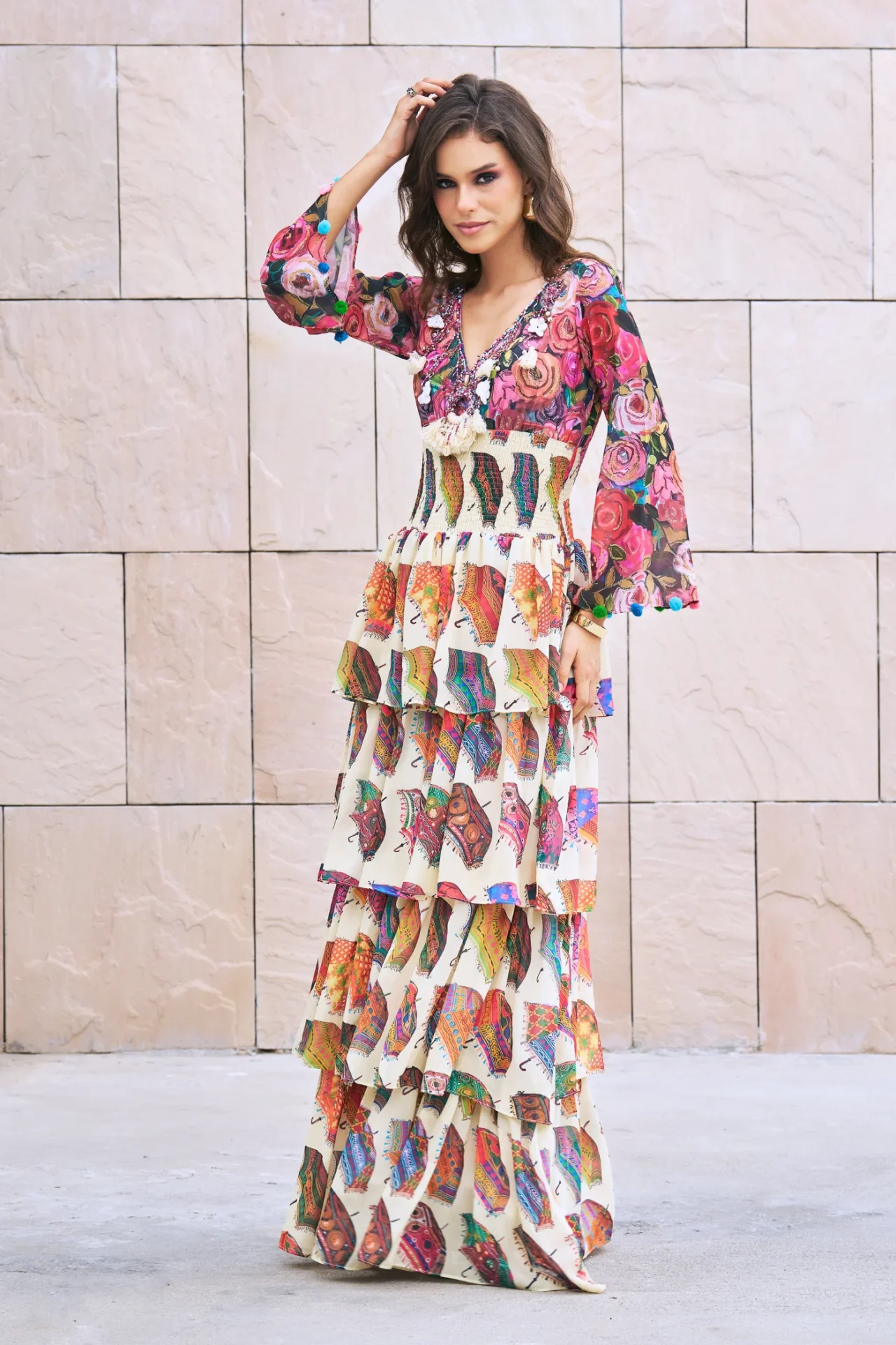 Umbrella Printed Tier Maxi Dress - Image 3
