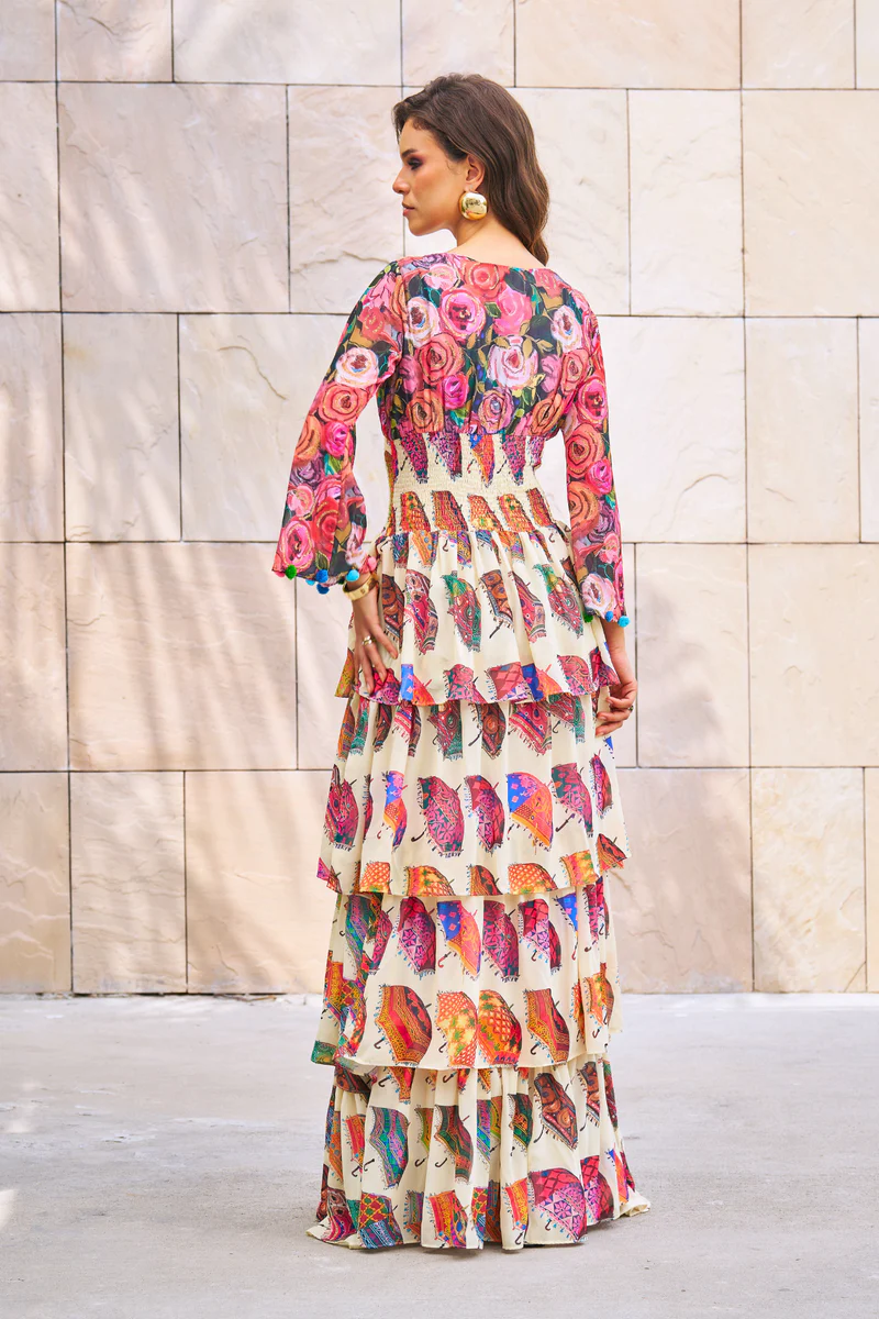 Umbrella Printed Tier Maxi Dress - Image 7