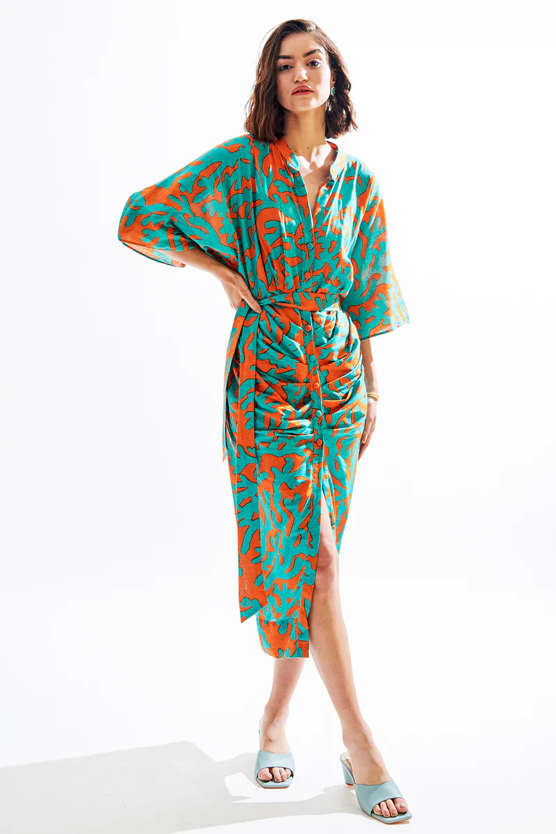 Teal Green-orange printed dress - Image 3