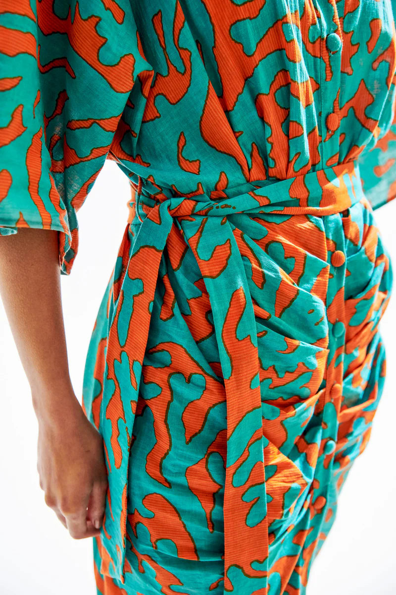 Teal Green-orange printed dress - Image 4