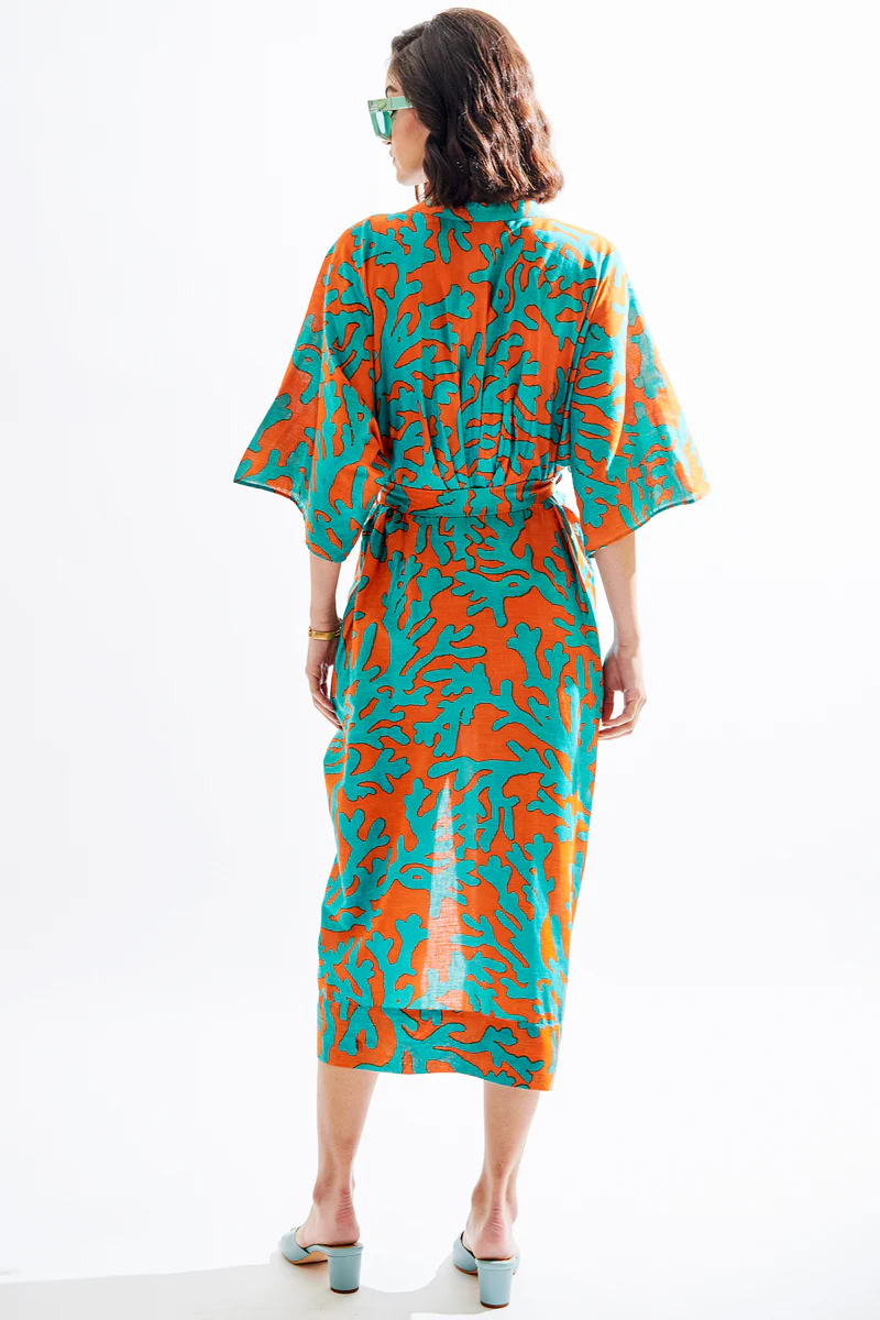 Teal Green-orange printed dress - Image 6