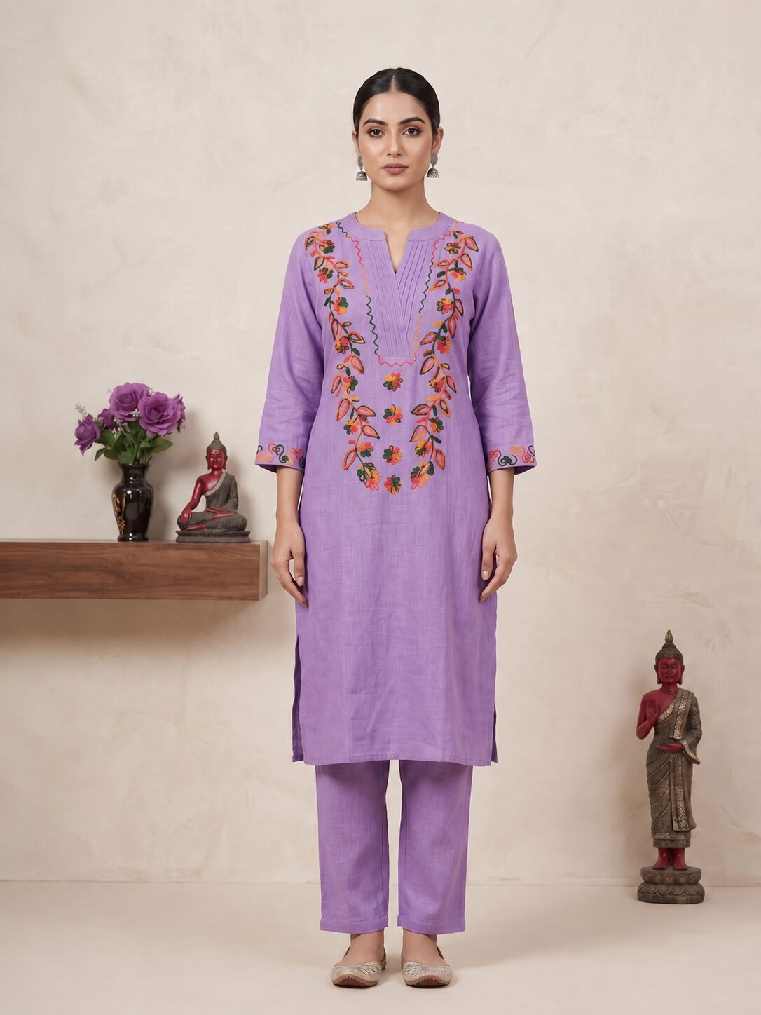 Lavender Floral Embroidered Kurta Set - Image 6