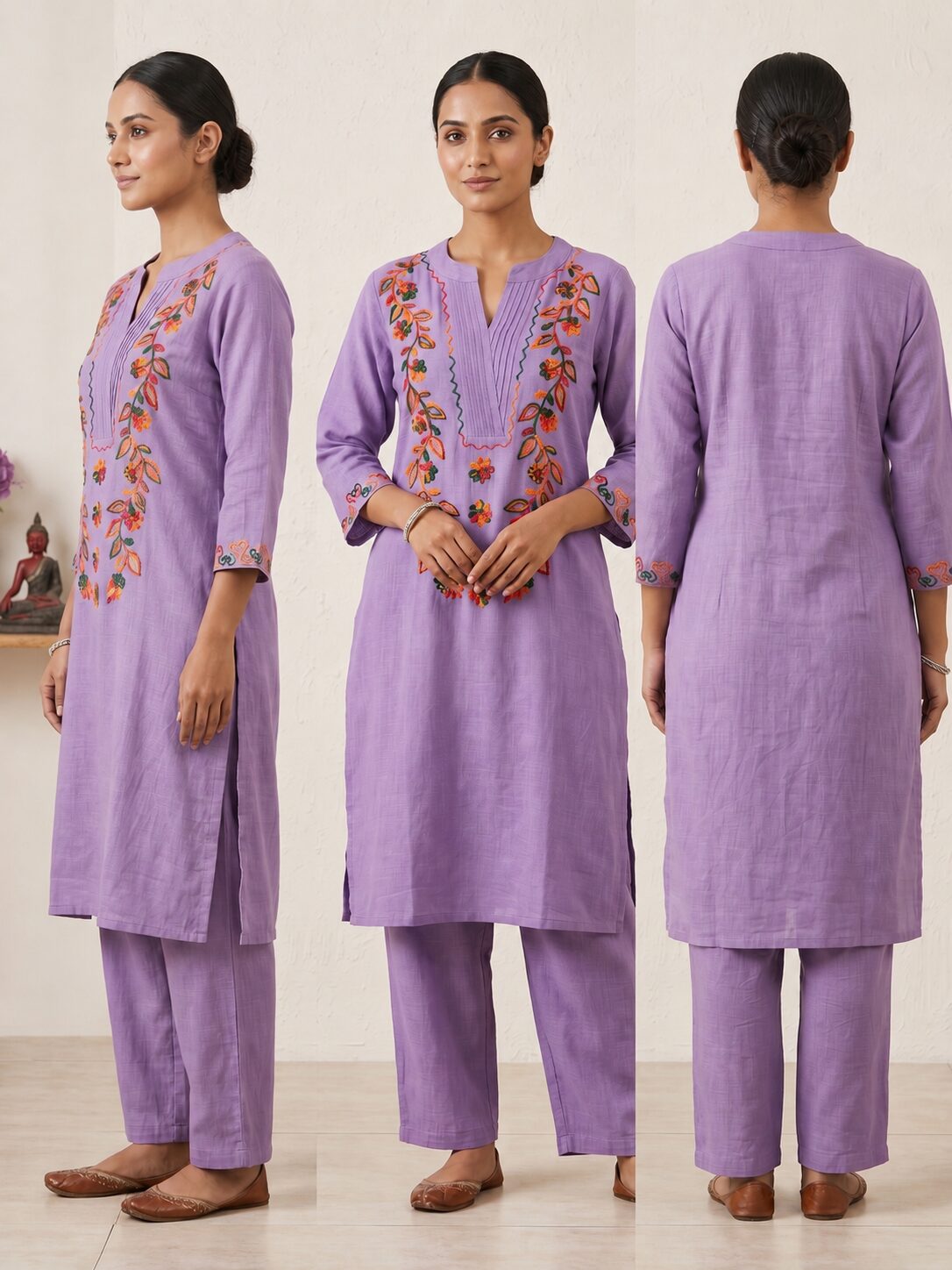 Lavender Floral Embroidered Kurta Set - Image 5