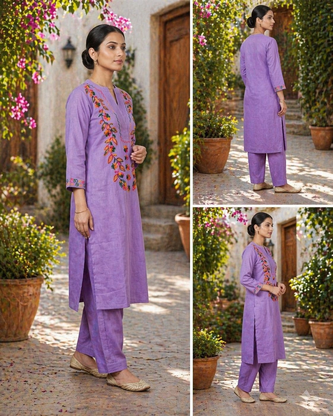 Lavender Floral Embroidered Kurta Set - Image 3