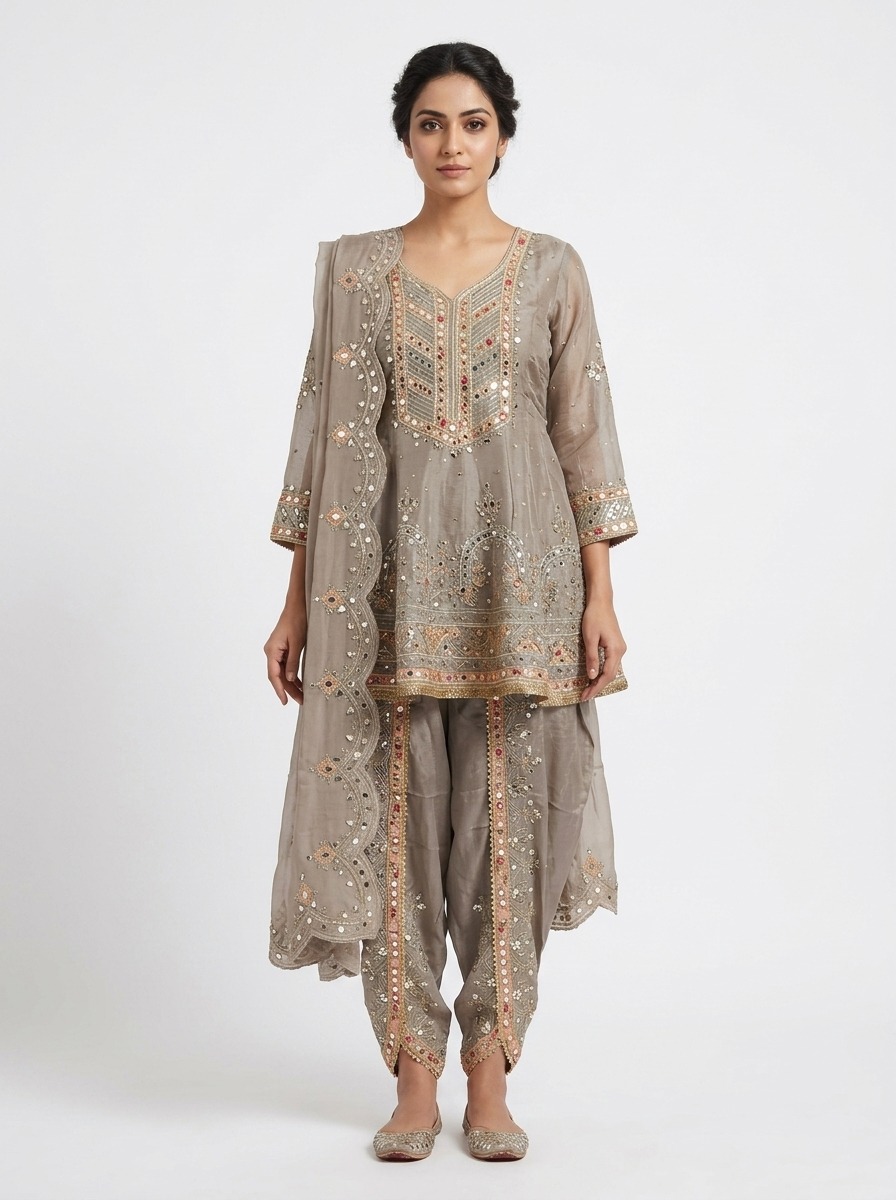 Champagne Beige Embroidered Dhoti Suit Set - Image 2
