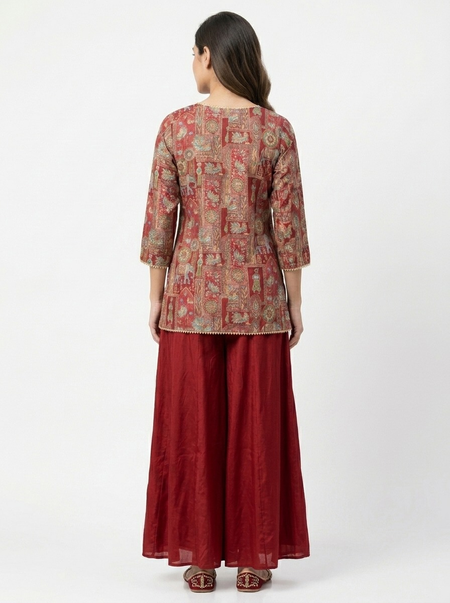 Ruby red heritage printed sharara set