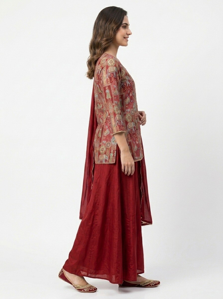 Ruby red heritage printed sharara set