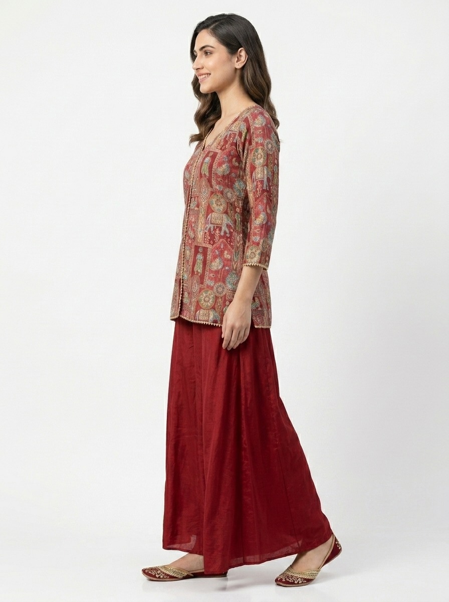 Ruby red heritage printed sharara set