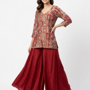 Ruby red heritage printed sharara set